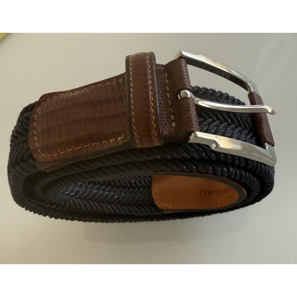 Trafalgar Navy Woven Leather Belt Mens Size 38 Made in USA NWT